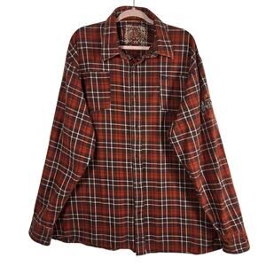 Pelle Pelle Shirt Mens 4XL Red Brown Plaid Flannel Button Up Embroidered Y2K